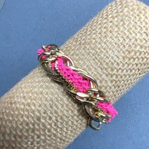 Bright Pink Bracelet Barbie Gold Chain Hook Soft Girl Retro BoHo Eighties